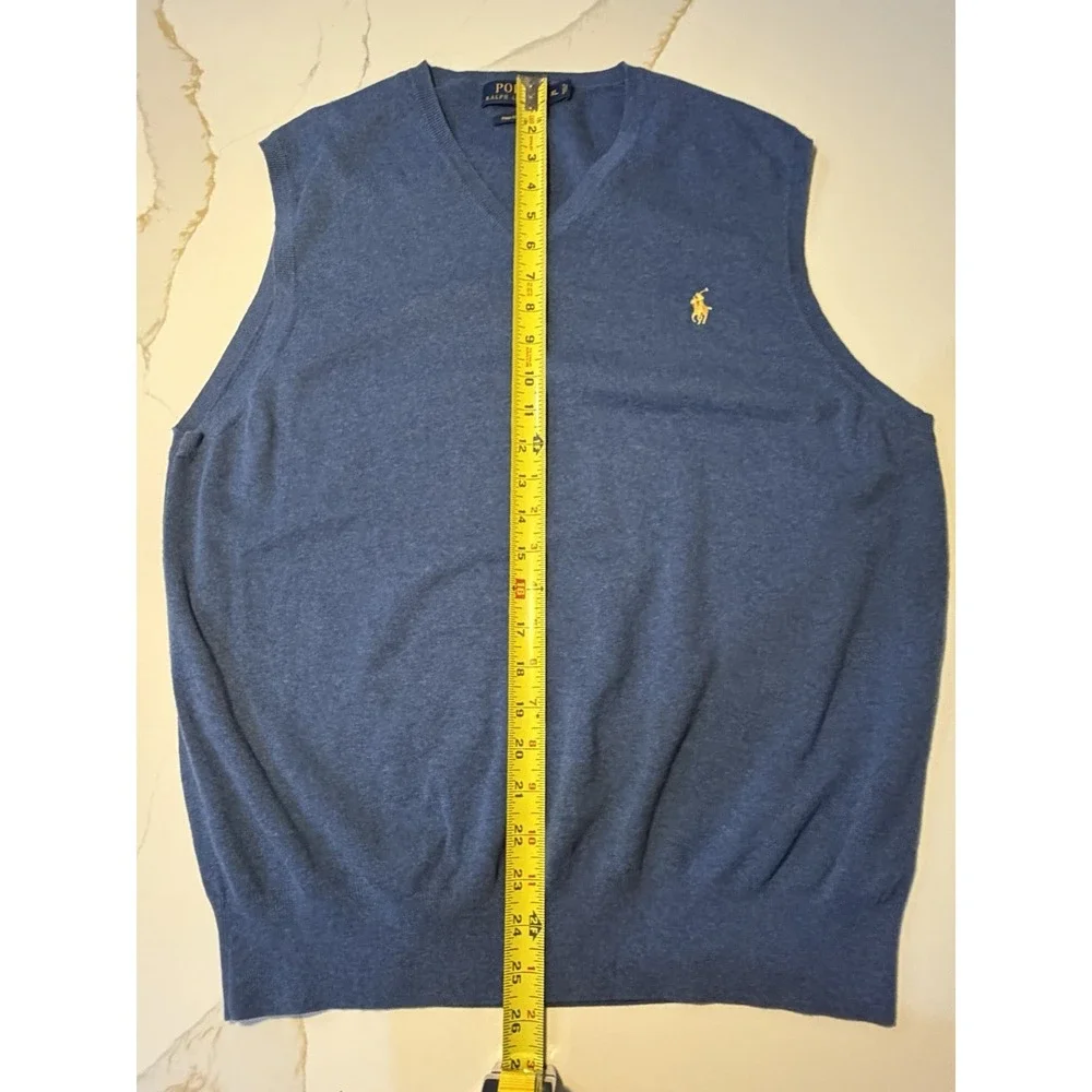 Polo Ralph Lauren Men's Blue Pima Cotton V-Neck Sweater Vest - Size XL